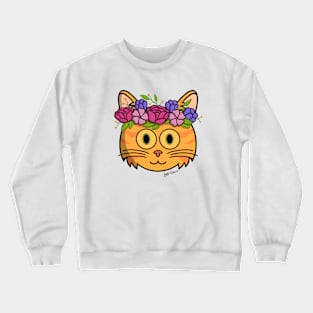 Orange kitty with flower crown! Crewneck Sweatshirt